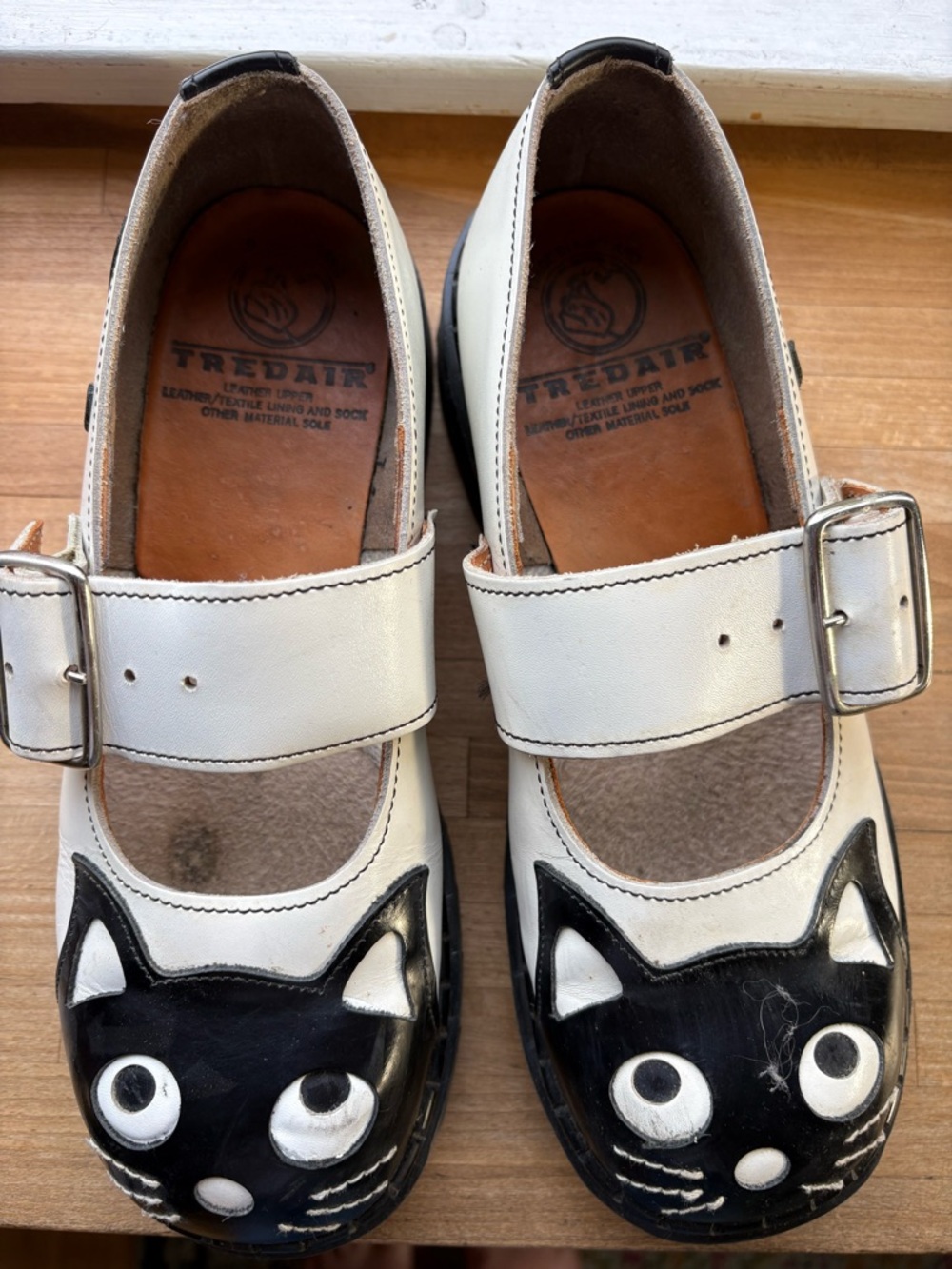 Vintage Tredair Cat Mary Jane Shoes Black White Leather Chunky Size 8 - Picture 3 of 3